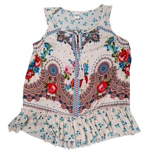 Bila Jessica Bohemian Sleeveless Peasant Women's Top Floral  Embroidered Size S